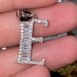 10k white gold vermeil, genuine Swarovski Crystal initial pendant E letter charm